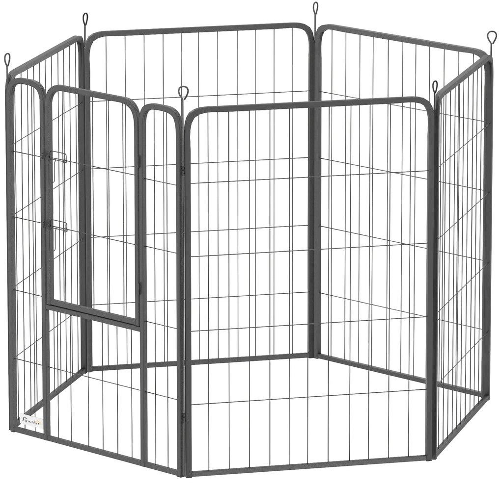 PawHut Wybieg dla psów z 6 panelami, solidny, z bezpiecznymi drzwiami, do użytku wewnątrz i na zewnątrz, do ogrodu, na kemping, 100 cm wysokości