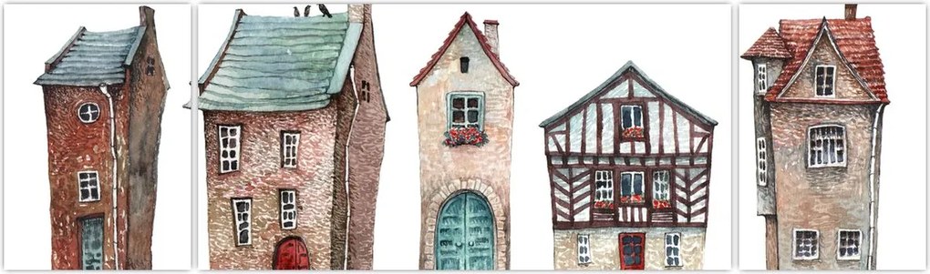 Obraz - Domy akwarelowe (170x50 cm)