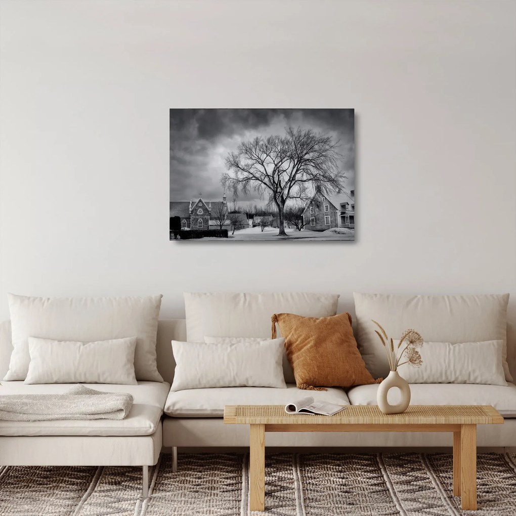 Obraz na szkle - czarno - biała wioska (70x50 cm)