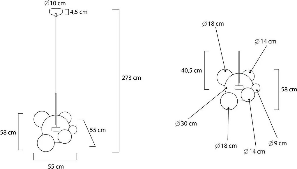 Lampa wisząca z okrągłymi kloszami Capri 6 złota