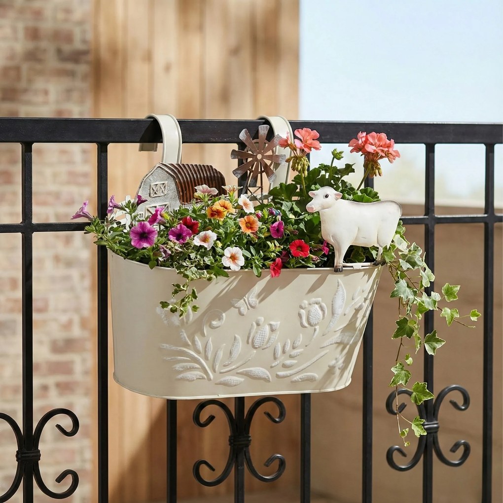 Metalowa osłonka na doniczkę RANCH z motywem zwierząt gospodarskich, 34 cm