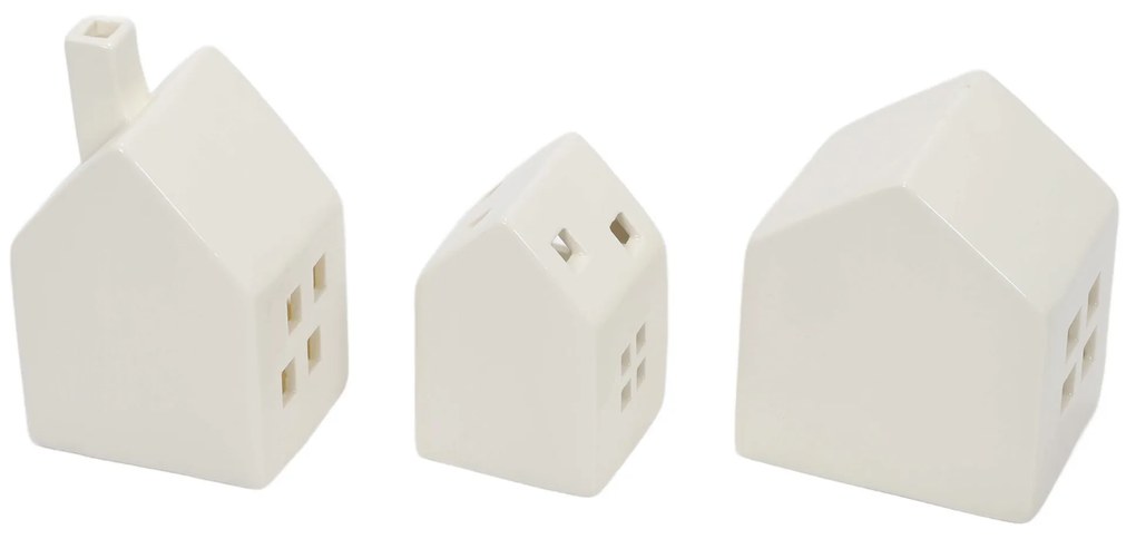 Ceramiczne domki LED SCANDI, 3 ozdoby świetlne