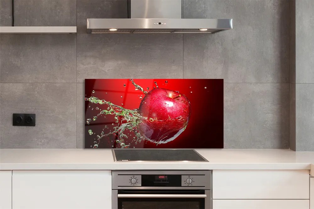 Szkło do Kuchni na Ścianę Jabłko w Porannej Rosie