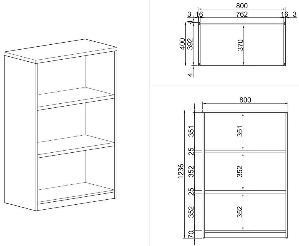 Regał biurowy ARRISTO LUX, 800 x 400 x 1236 mm, brzoza