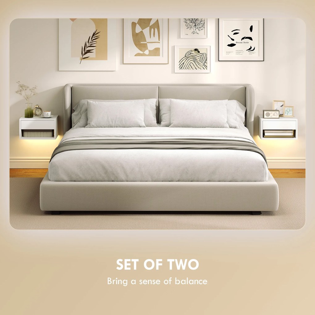 HOMCOM Zestaw stolików nocnych 2 szt. z oświetleniem RGB-LED, unoszący się stolik nocny z szufladą i otwartą półką, biały | Aosom PL