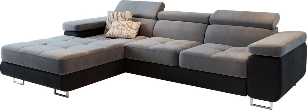 Masseno Narożnik ELMA z funkcją spania i pojemnikiem na pościel, Rozkładana sofa - Jasnoszary, MONOLITH 84 + MONOLITH 95