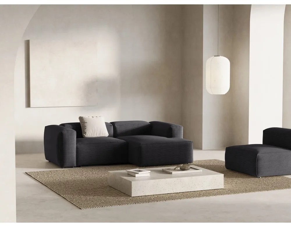 Ciemnoszary sztruksowy narożnik (prawostronny/z szezlongiem) Bergamo – Cosmopolitan Design