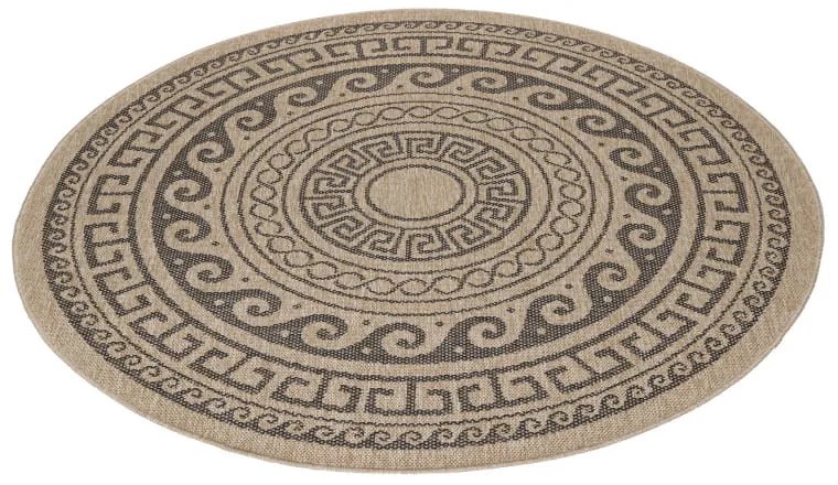Dywan zewnętrzny okrągły Comilla ornament beżowo-antracytowy 160 cm x 160 cm