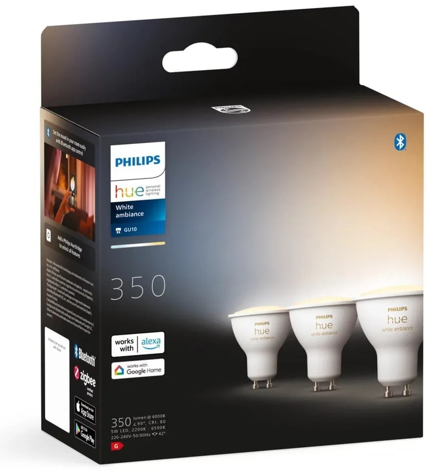 Inteligentne żarówki zestaw 3 szt. LED z gwintem GU10, 4 W White ambiance – Philips Hue