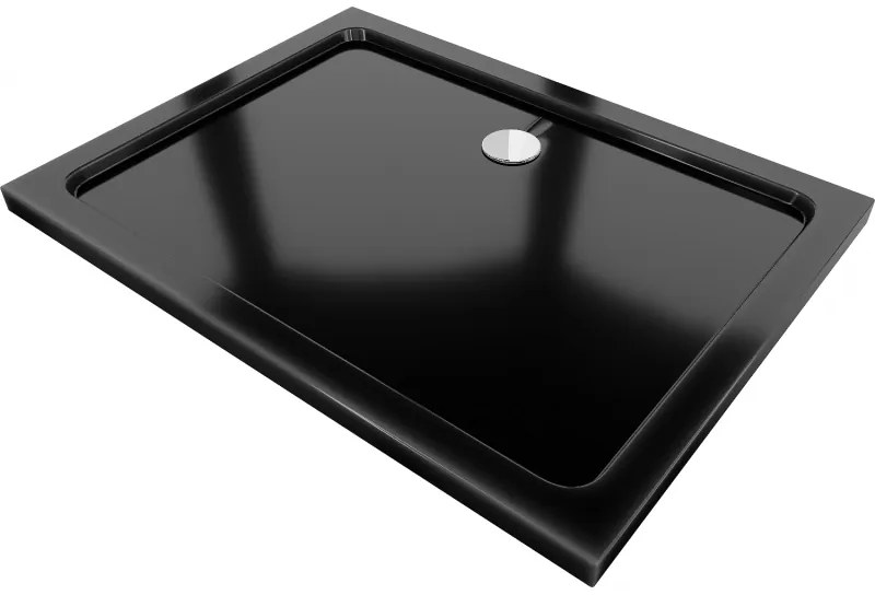 Mexen Flat brodzik prostokątny slim 80 x 70 cm, czarny, syfon chrom - 40707080