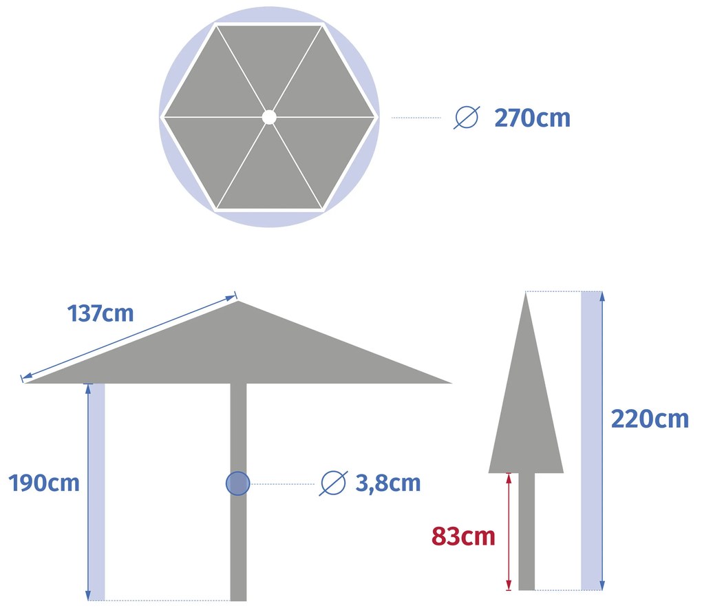 Parasol ogrodowy SOYA, wodoodporny, Ø 270 cm