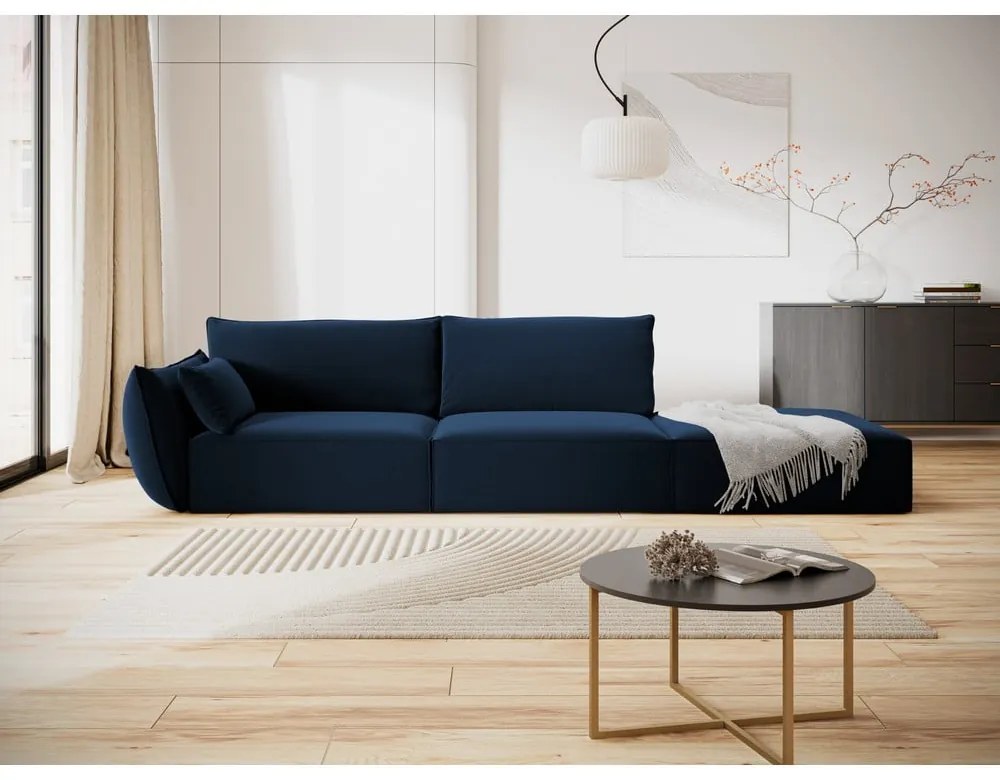 Ciemnoniebieska aksamitna sofa lewostronna 264 cm Vanda – Mazzini Sofas