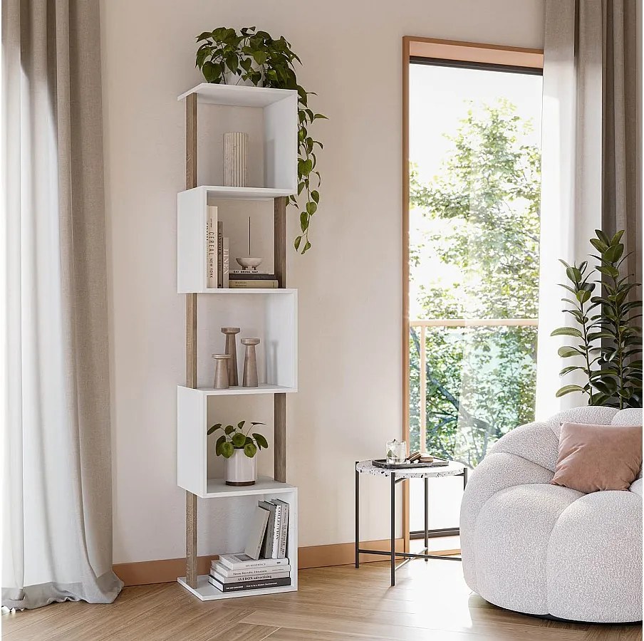 Półka kolumnowa Maldivas 5 otworów kolor biały/dąb