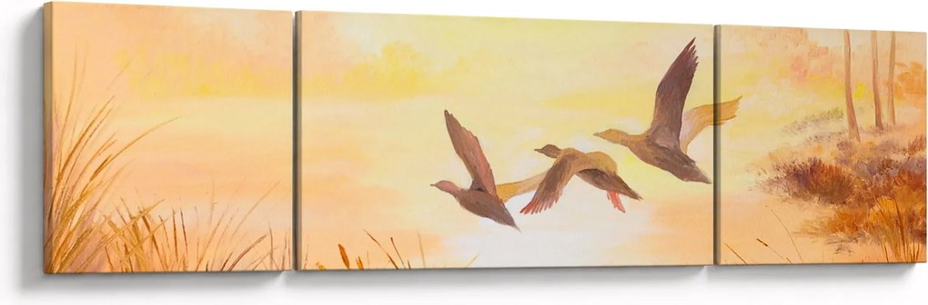 Obraz - Żurawie o zachodzie słońca (170x50 cm)