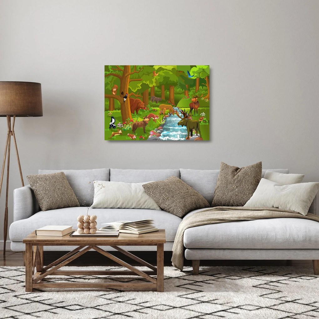 Dziecięcy obraz na szkle ze zwierzątkami (70x50 cm)