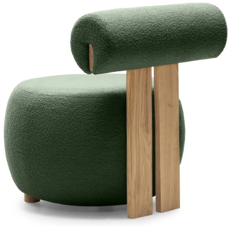Ciemnozielony designerski fotel HANNA, dąb