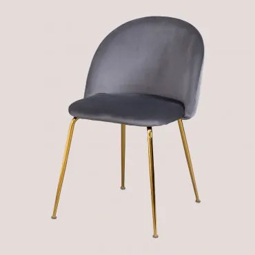 Krzesło Jadalniane Z Aksamitu Kana Design Gris & Złoto - Sklum