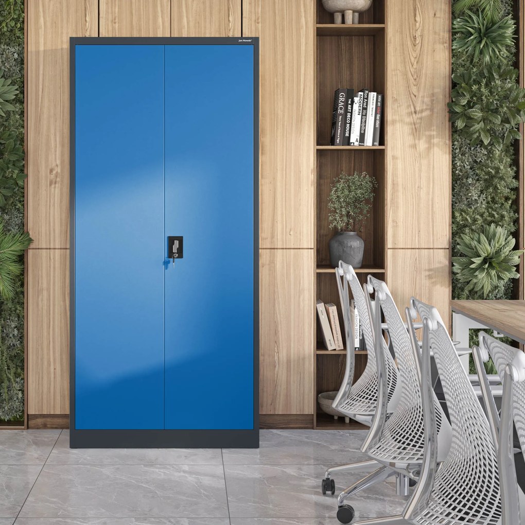 Szafa na dokumenty biurowa metalowa antracytowo-niebieska: JAN H, 900 x 1950 x 400 mm