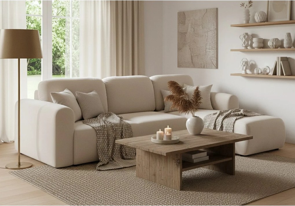 Stylowy narożnik rozkładany lewostronny BINGO L 245x148x87 cm w tkaninie Paros 1 beżowej