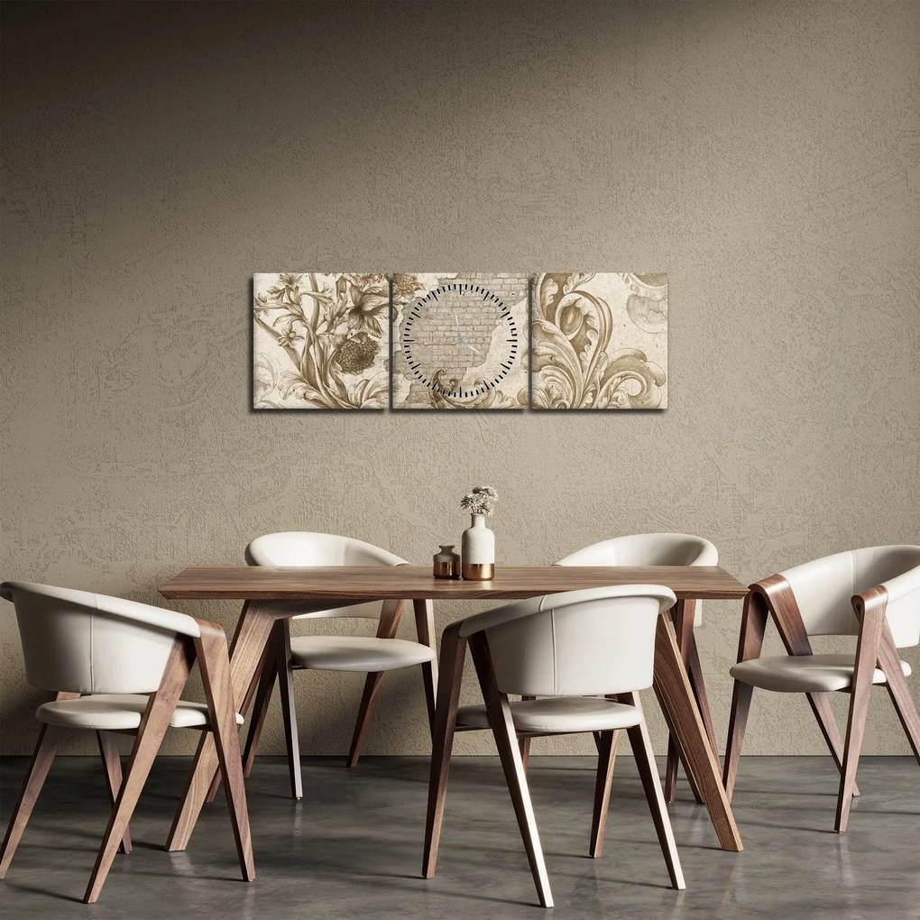 Obraz - Ściania z kwiatami (z zegarem) (90x30 cm)