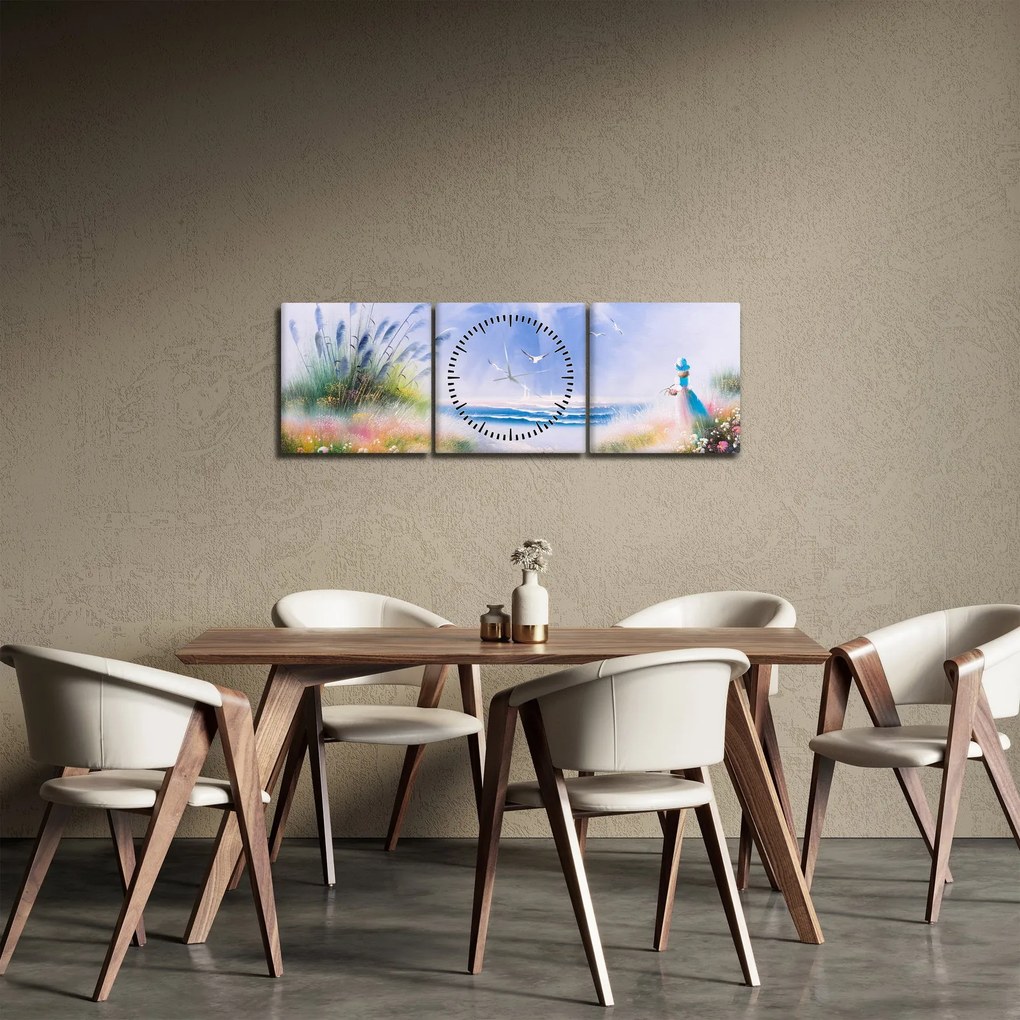 Obraz - Romantyczna plaża, obraz olejny (z zegarem) (90x30 cm)