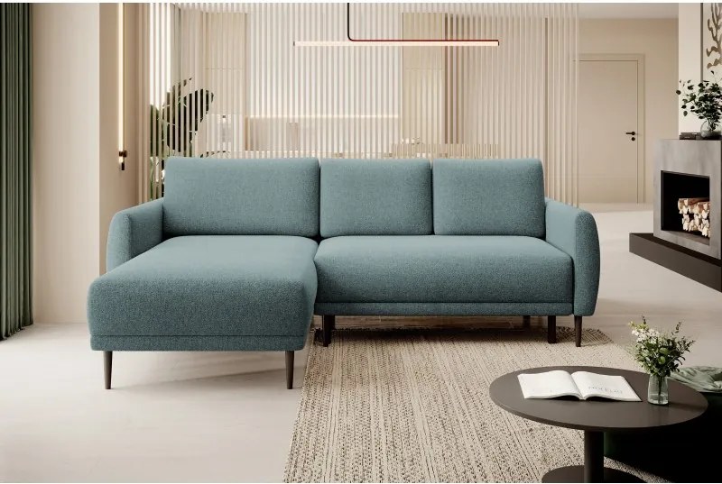 Narożnik BONO z funkcją spania Drewniane nóżki Eleganckie podłokietniki Głębokie siedzisko Lewa strona Barrel 72