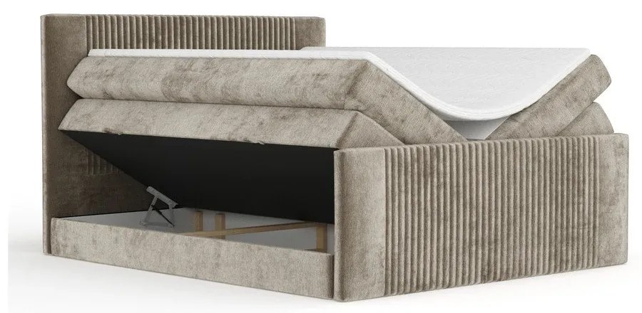 Jasnobrązowe łóżko kontynentalne ze schowkiem 200x200 cm Bergamo – Maison de Rêve
