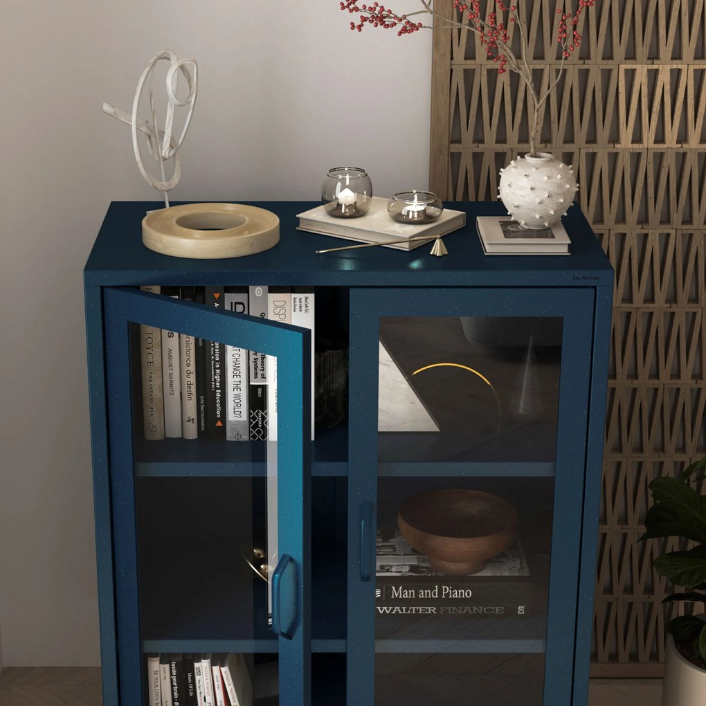 Witryna przeszklona niska granatowa: Modern GINA, 800 x 1015 x 400 mm