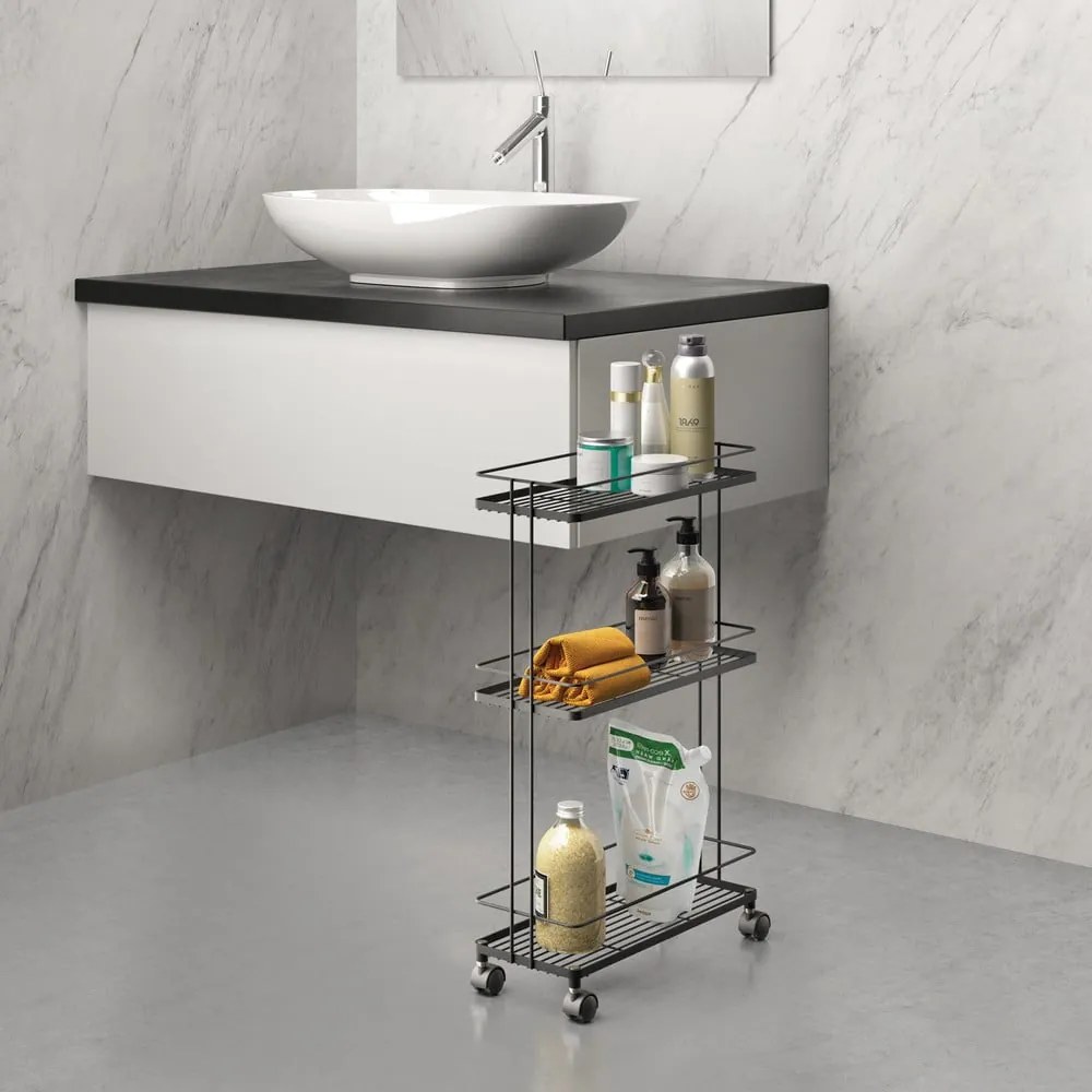 Stalowy regał na kółkach w kolorze matowej czerni 38x62x16 cm Lava – Metaltex