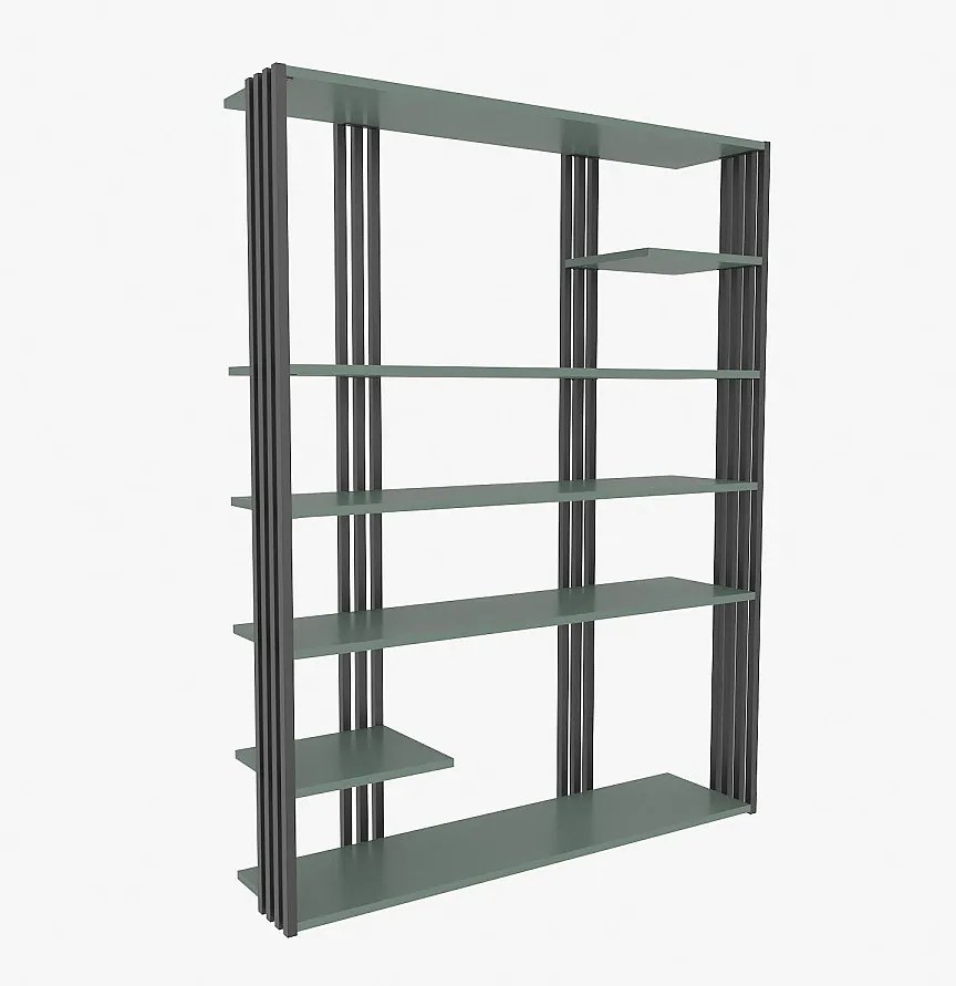 Elegancki zielono-czarny regał na książki, 120 x 160 x 29,6 cm | Płyta wiórowa pokryta melaminą w 100%, grubość 18 mm | Idealny do nowoczesn