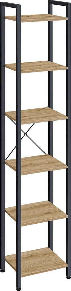 Regał z metalową konstrukcją TAYLOR 6 półek, dąb artisan