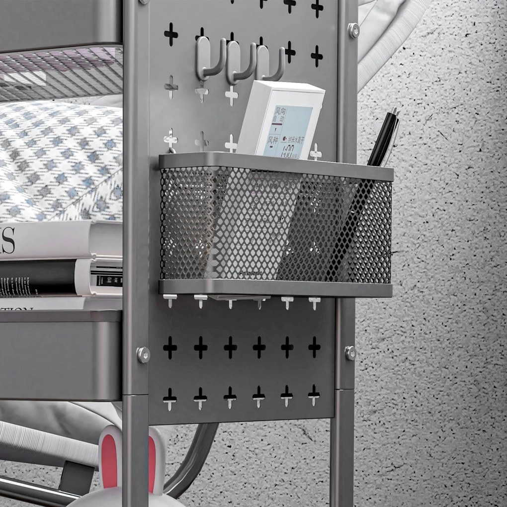 HOMCOM Wózek Kuchenny na Kółkach z 3 Poziomami i 2 Koszami Ciemnoszary | Aosom PL