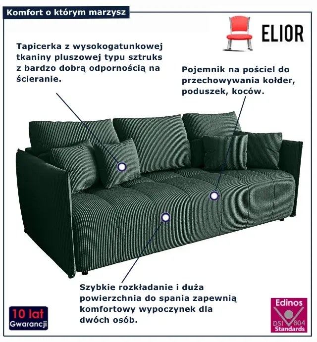 Ciemnozielona sofa rozkładana z funkcją spania F4-N23