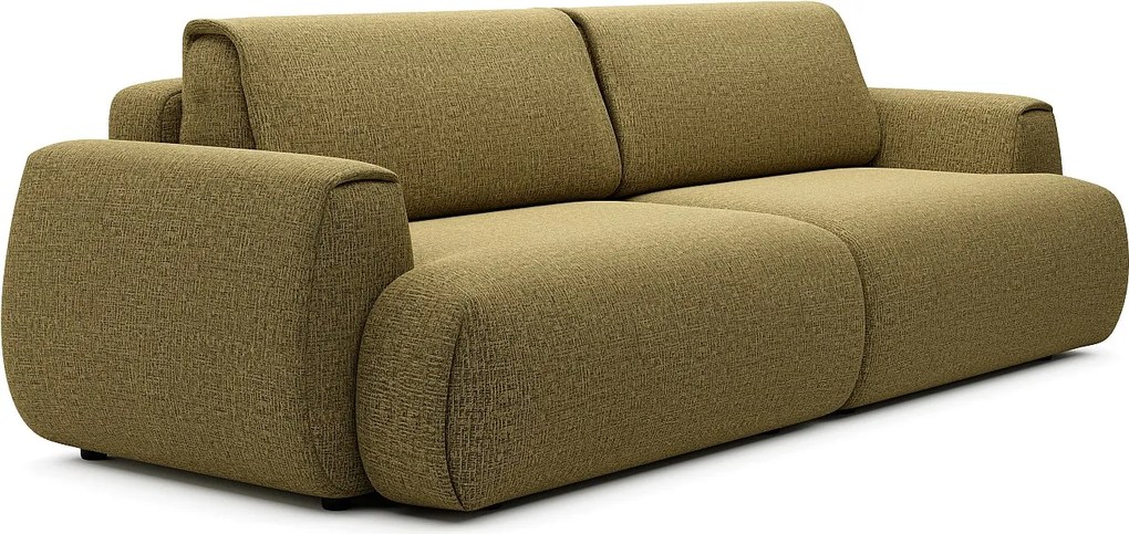 Kanapa 4-osobowa rozkładana z oliwkowo-zielonej tkaniny szenilowej MONELIA