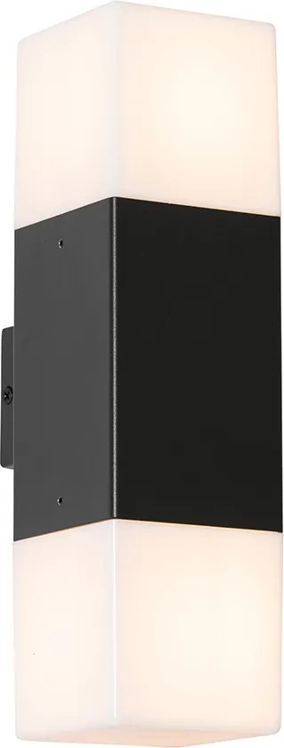 Lampa ścienna zewnętrzna czarna z opalem 2-światła IP44 - Denmark