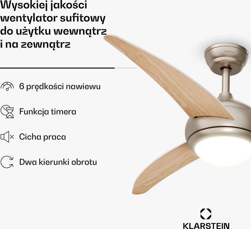 Klarstein El Paso wentylator sufitowy z lampą | 132 cm | 35 W