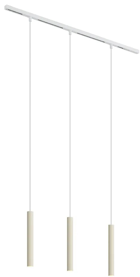 Nowoczesny system oświetlenia szynowego z 3 lampami wiszącymi w kolorze beżowym i białym, jednofazowy - Slimline Keno
