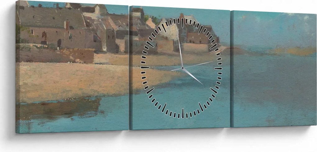 Obraz - Odilon Redon, Village by the Sea in Brittany, reprodukcje (z zegarem) (90x30 cm)