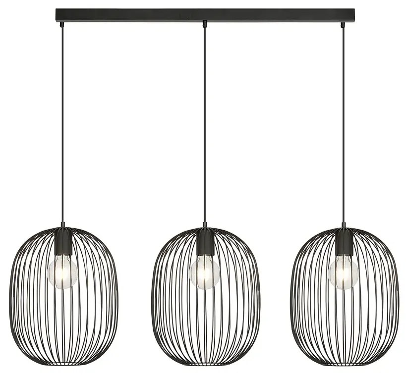 Czarna potrójna lampa wisząca w stylu loft - D127-Inez