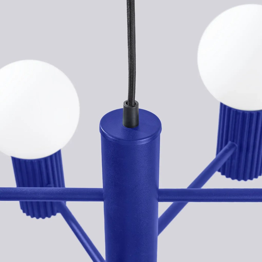 Żyrandol HALO 6 ultramaryna ryflowany SOLLUX  LIGHTING