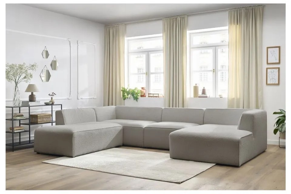 Jasnoszary narożnik modułowy z materiału bouclé (lewostronny/w kształcie litery U) Megeve – Bobochic Paris