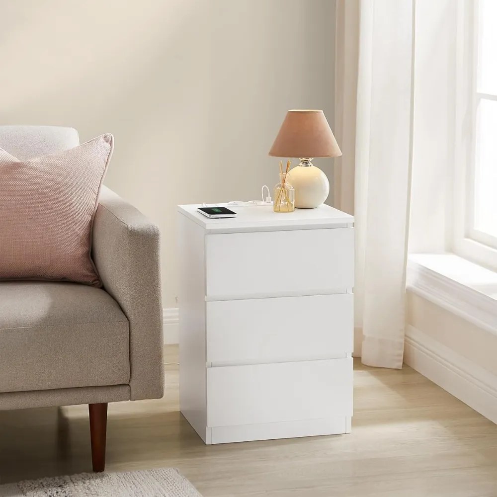 Stolik nocny z funkcją ładowania ZION, 35x40x59 cm, biały Vasagle