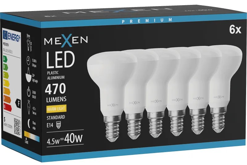 Mexen Nova 6x żarówka LED E14, R50, 4,5W, Ciepła - 3000K, 470 lm - L103-E14-0530-01x06