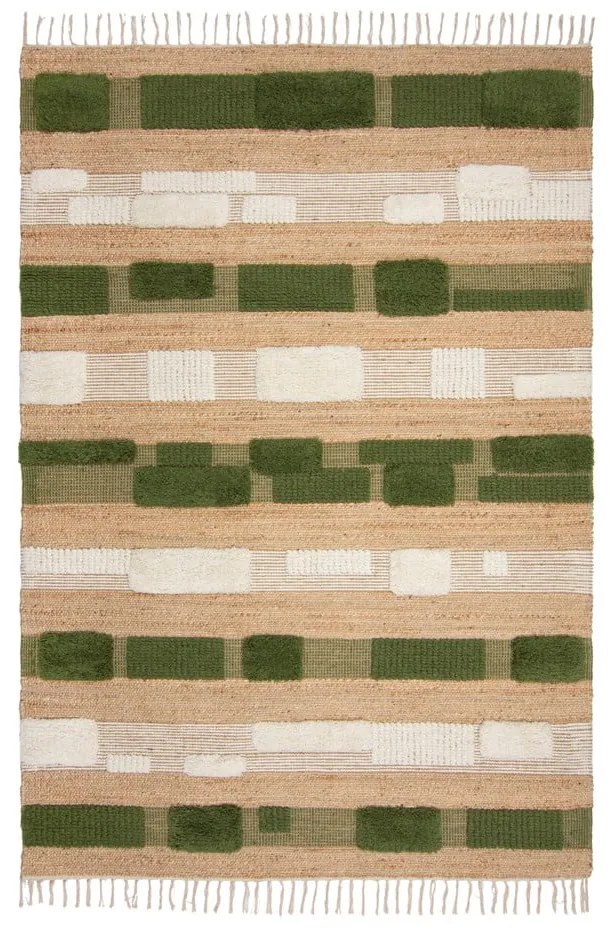 Zielono-naturalny dywan z mieszanki juty tkany ręcznie 160x230 cm Medina Blocks – Flair Rugs