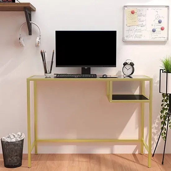Szklane biurko glamour ze złotym stelażem 100 cm - Gigrox