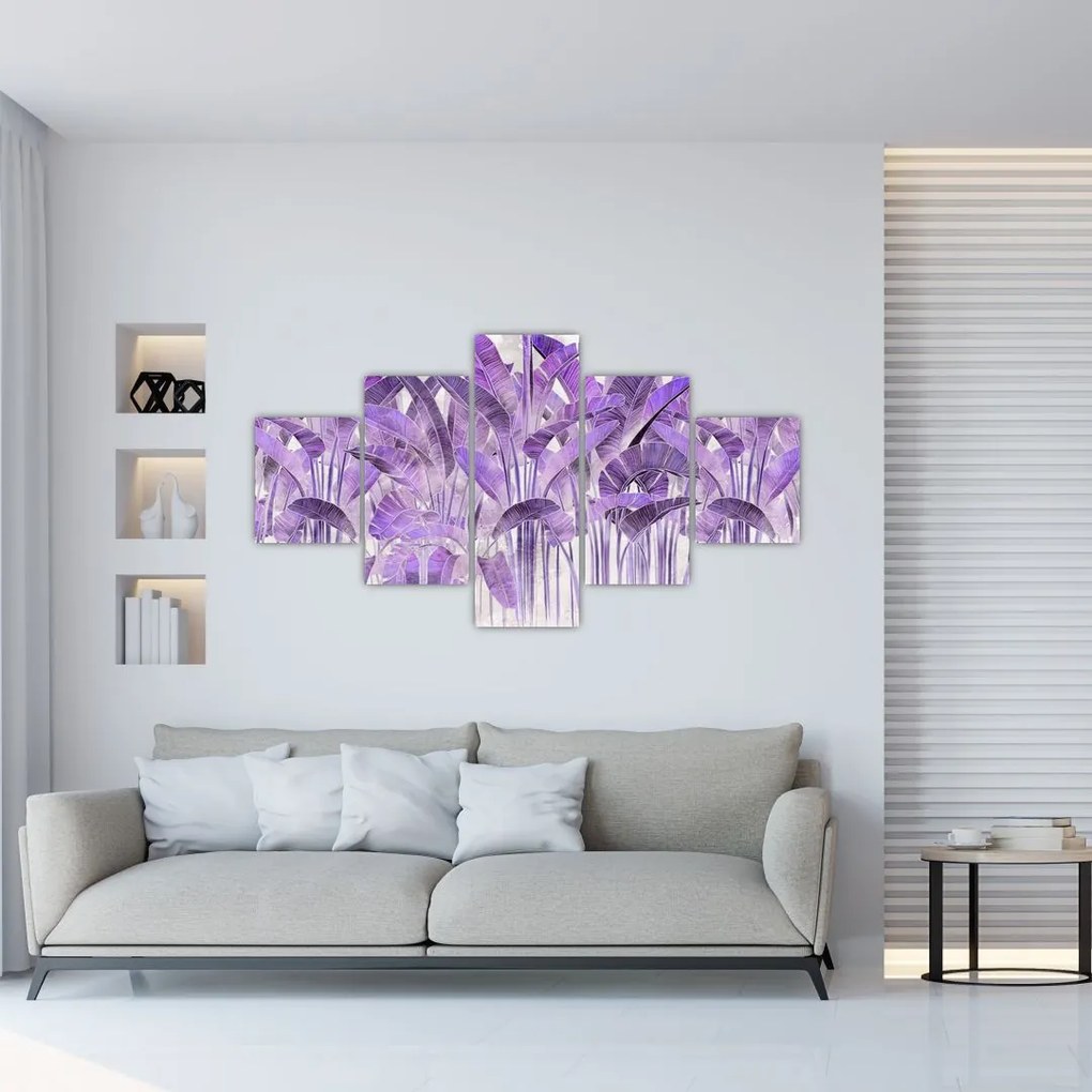 Obraz - Fioletowe liście w gipsie (125x70 cm)
