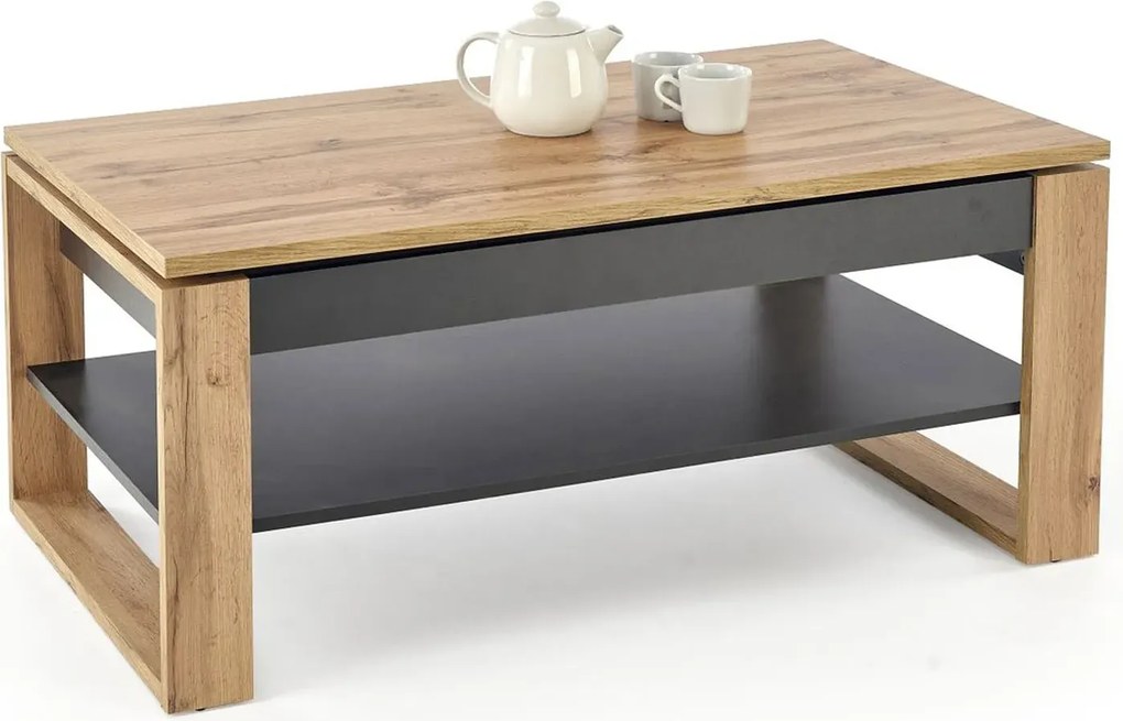 Ława prostokątna z podnoszonym blatem dąb artisan + czarny D8-N75