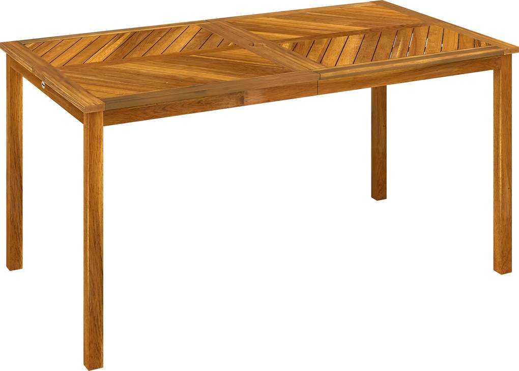 Outsunny Składany stół ogrodowy 150x85cm, Wodoodporny stół balkonowy z drewna, 6-osobowy z otworem na parasol, Design z lamelami Teak