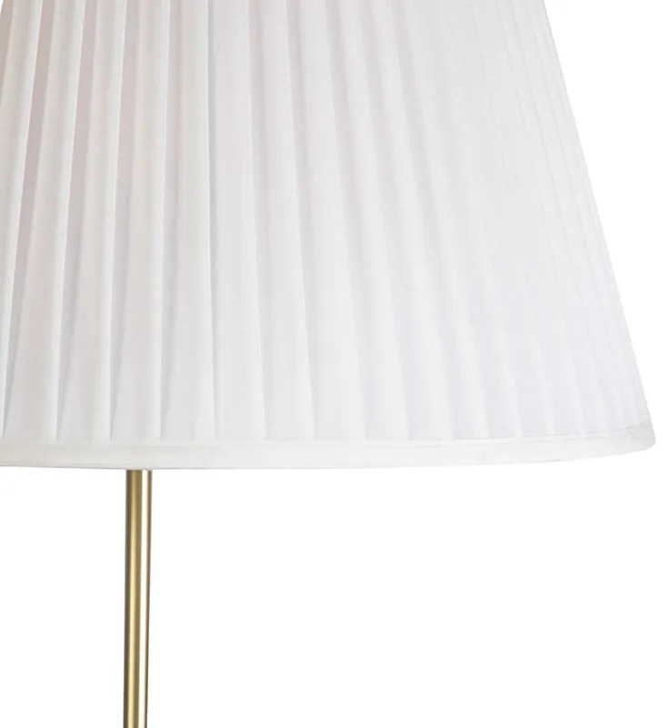 Lampa stojąca złota/mosiądz z plisowanym abażurem kremowym 45 cm - ParteWiejski/ Rustykalny / Vintage Oswietlenie wewnetrzne