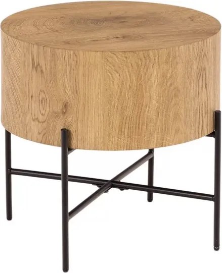 Stolik kawowy okrągły Liviano 45 cm z metalowymi nogami - dąb naturalny / czarny